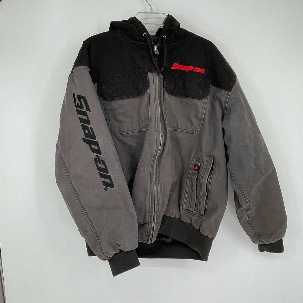 Snap-on Tools Men's Black Gray Canvas Insulated Hooded Work Jacket Size 2XL